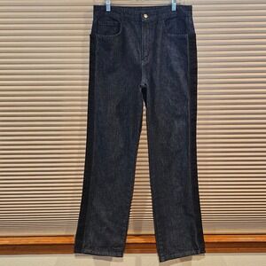 Zara High Waisted Straight Leg Side Stripe Jeans Dark Wash Indigo Size 6